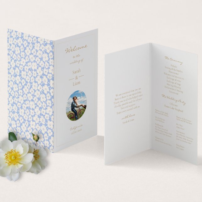 Bleu bleu blanc floral marguerite Mariage Photo (Créateur téléchargé)