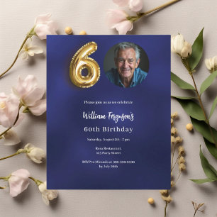 Bleu bleu marine en or 60e anniversaire invitation