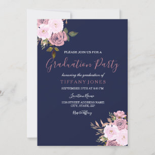 Bleu bleu rose et Rose Gold Invitation de graduati