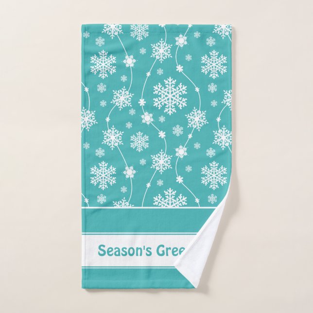 Bleu bleu Turquoise brillant Motif de flétan blanc (Serviette à main)