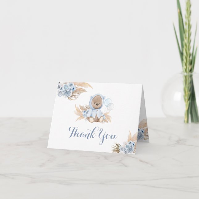 Bleu Boho Teddy Bear plié Carte de remerciements (Devant)