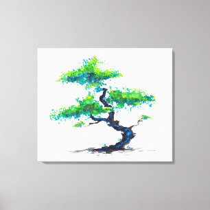 Bleu Bonsai Aquarelle toile Imprimer