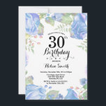 Bleu botanique Floral 30e anniversaire Invitation<br><div class="desc">Botanique Bleu Floral 30e Invitation anniversaire. Floral Pink Peonies Invitation d'anniversaire pour les femmes. Fleur florale aquarelle. Elégante Rose rose et Fleurs de pivoine. Anniversaire adulte. Arrière - plan blanc. Noir et Blanc. 13ème 15ème 16ème 18ème 20ème 21ème 30ème 40ème 50ème 60ème 70ème 80ème 90ème 100ème, tout âge. Pour plus...</div>