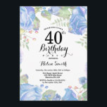 Bleu botanique Floral 40e anniversaire Invitation<br><div class="desc">Botanique Bleu Floral Invitation 40e Anniversaire. Floral Pink Peonies Invitation d'anniversaire pour les femmes. Fleur florale aquarelle. Elégante Rose rose et Fleurs de pivoine. Anniversaire adulte. Fond blanc. Noir et blanc. 13ème 15ème 16ème 18ème 20ème 21ème 30ème 40ème 50ème 60ème 70ème 80ème 90ème 100ème, tout âge. Pour plus de personnalisation,...</div>