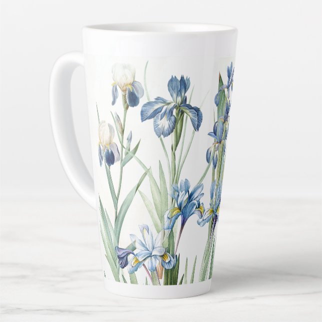 Bleu botanique Iris Fleurs Redoute Latte Mug (Angle gauche)