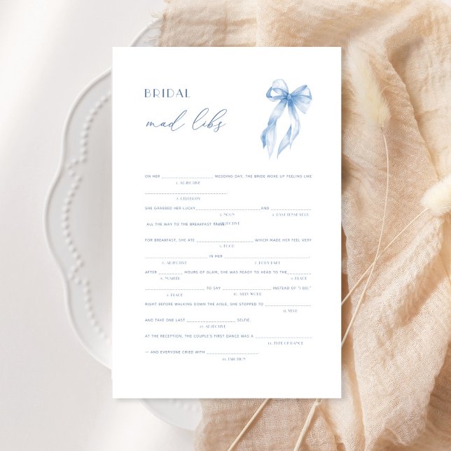 Bleu Bow Bridal Mad Libs Fête des mariées Jeu (Créateur téléchargé)