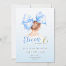 Bleu Bow fille Invitation d'anniversaire