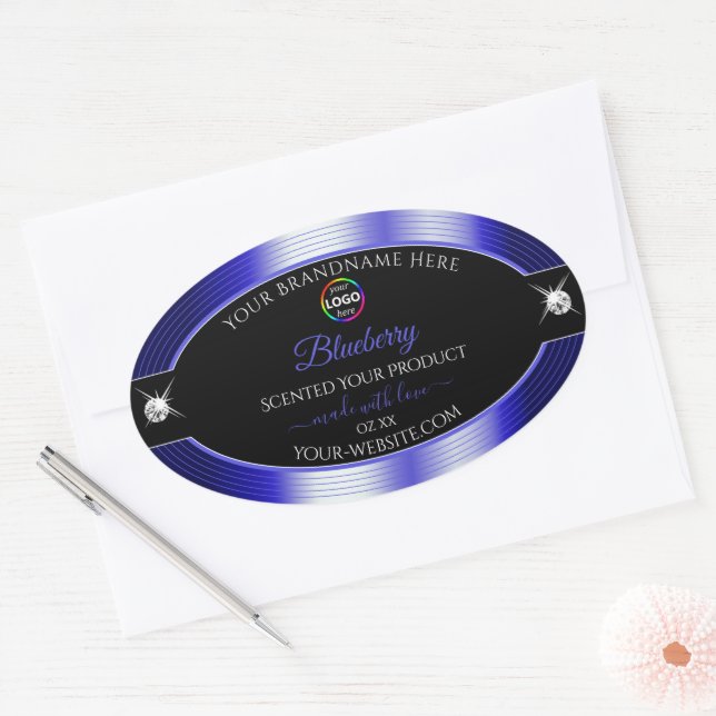 Bleu brillant noir avec logo Étiquette produit (Enveloppe)