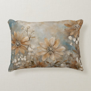 Bleu Brown Beige Ferme Floral Accent Coussin