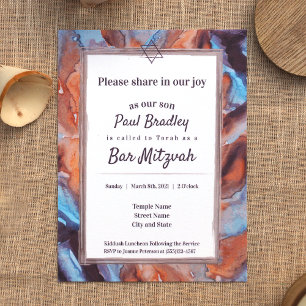 Bleu, Brown Eggplant Bar Mitzvah Invitation