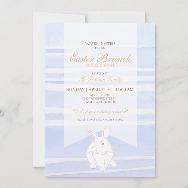Bleu Brunch Bunny Invitation - Aquarelle (Devant)