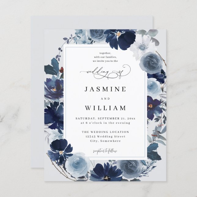 Bleu budget et floral marine sur Mariage bleu clai (Devant / Derrière)