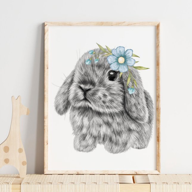 Bleu Bunny Bow Nursery Print | Impression de lapin (Créateur téléchargé)