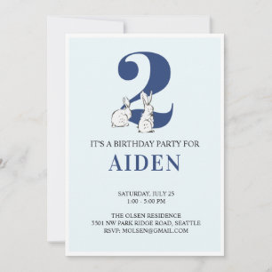 Bleu Bunny deuxième invitation anniversaire