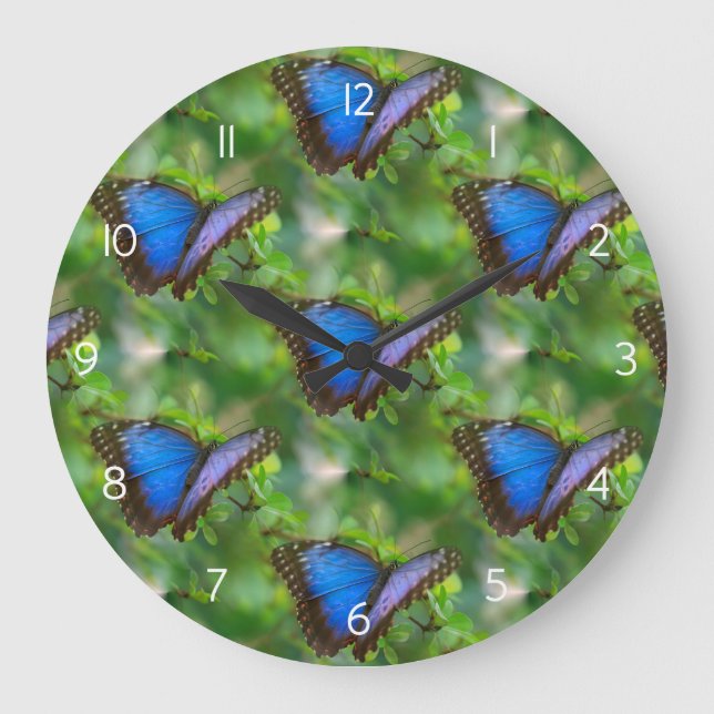 Bleu Butterfly Acrylique Horloge murale (Recto)