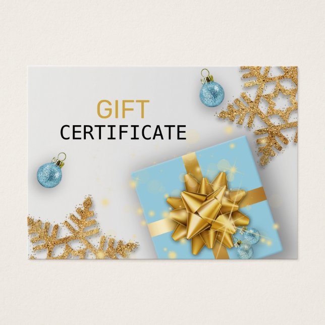 Bleu Cadeau de Noël Boule Gold Snowflakes Carte ca (Devant)