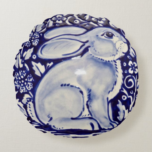 Bleu cand Blanc assis Lapin Coussin Dedham Carrela (Devant)