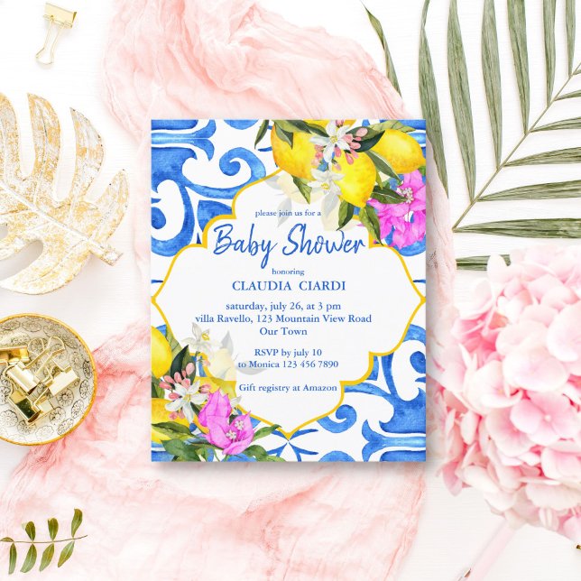 Bleu carreaux citron baby shower budget invitation (Créateur téléchargé)