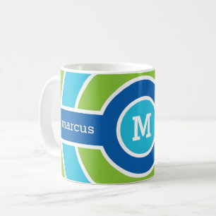 Bleu / Cercles verts tasses monogrammes personnali