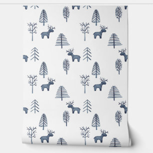 Bleu cerf & arbre de Noël Papier peint motif