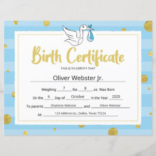 Bleu certificat de naissance bébé certificat de ja