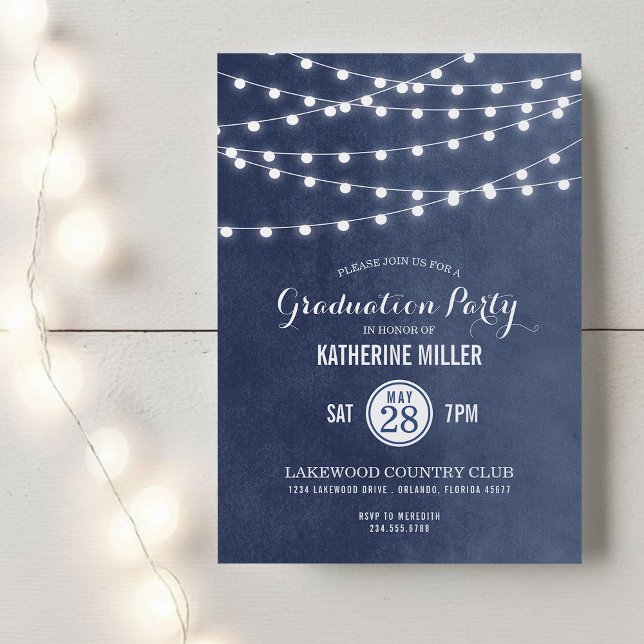 Bleu Chaîne Lights Graduation Party Invitation (Créateur téléchargé)