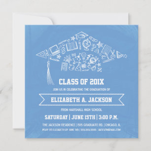 Bleu Chalkboard Graduation Invitation avec photo