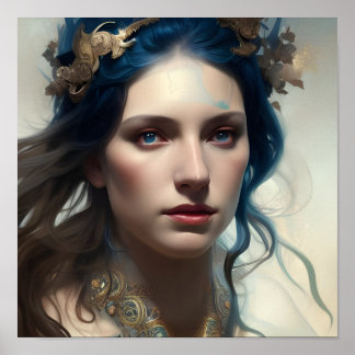 Bleu Cheveux Bleu Yeux Haut Imaginaire Poster