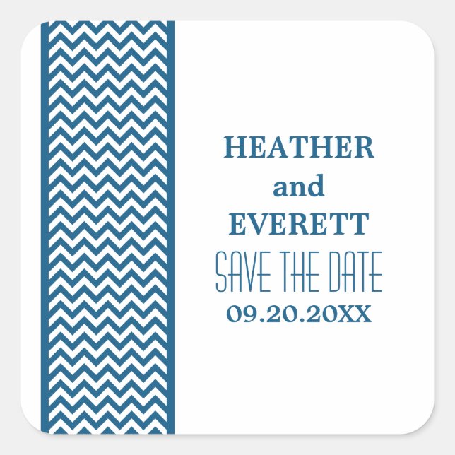 Bleu Chevron Bordure Enregistrer Stickers Date (Devant)