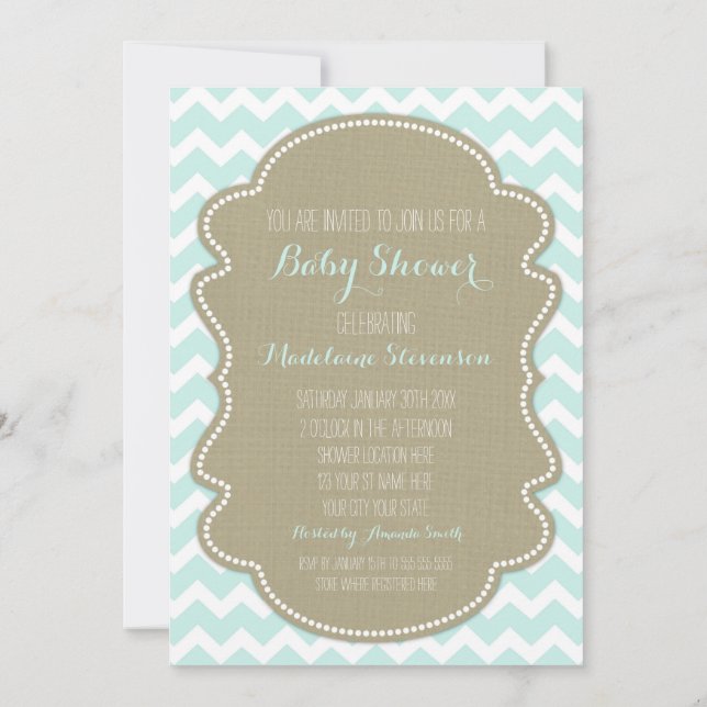 Bleu Chevron Burlap Baby Shower Invitations (Dos)