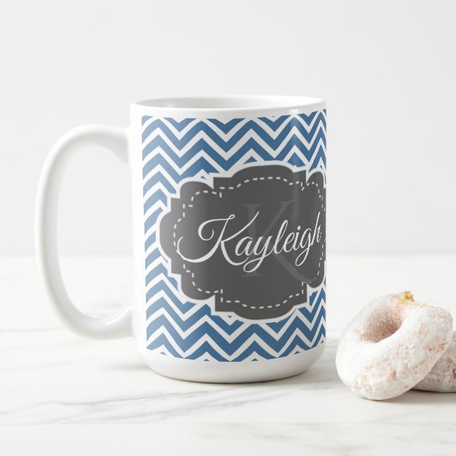 Bleu Chevron Mug de café personnalisé (Avec donut)