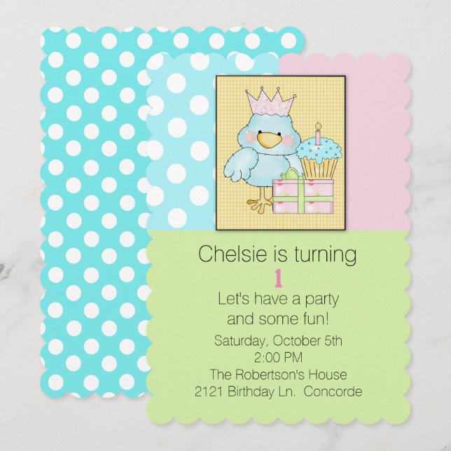 Bleu Chic Babys Invitation d'anniversaire (Devant / Derrière)