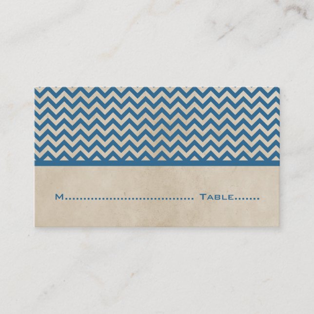 Bleu Chic Chevron Cartes de Place (Devant)