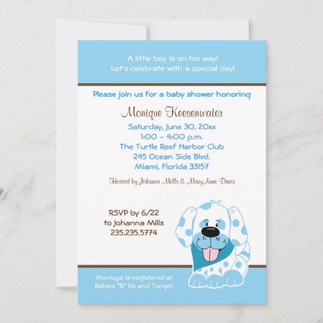 Bleu Chiot 5x7 Baby shower Invitation (Devant)