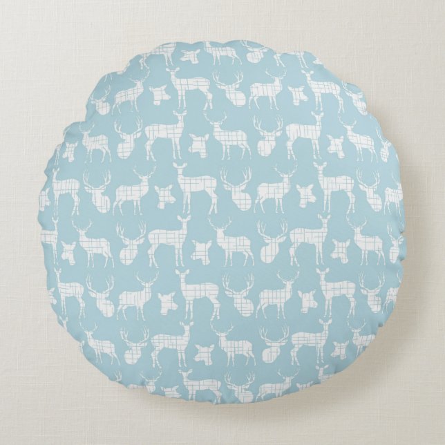 Bleu Clair Avec Coussin Rond Cerf Blanc (Devant)