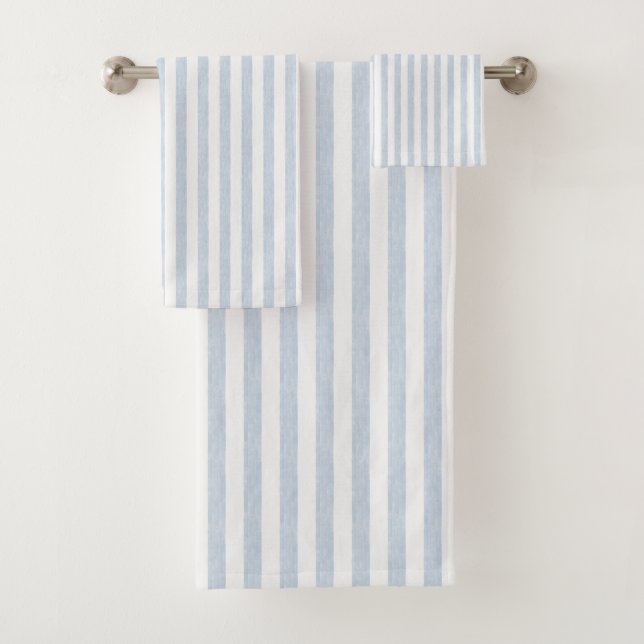 Bleu clair blanc côtier rayé scandinave atténué (En situation)