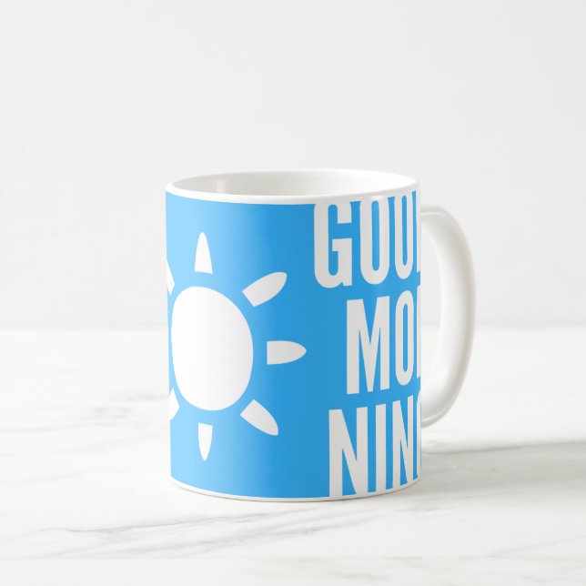 Bleu clair élégant Bon Matin Soleil Thé Mug (Devant droit)