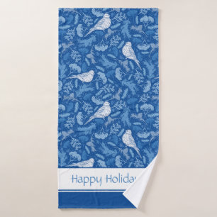 Bleu clair et blanc hivernal Oiseaux motifs florau