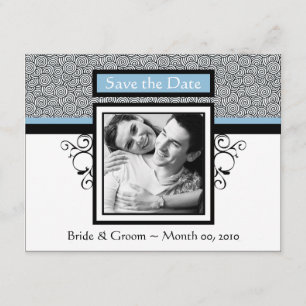 Bleu clair et noir Enregistrer la date Carte photo