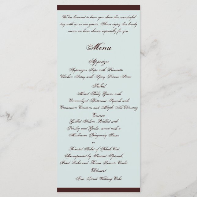 Bleu clair et Paisley Brown Menu Mariage (Devant)
