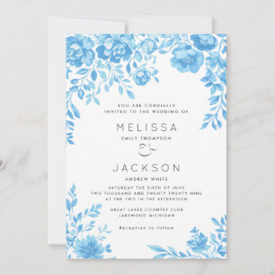 Bleu clair Faire-part de mariage à la frontière fl