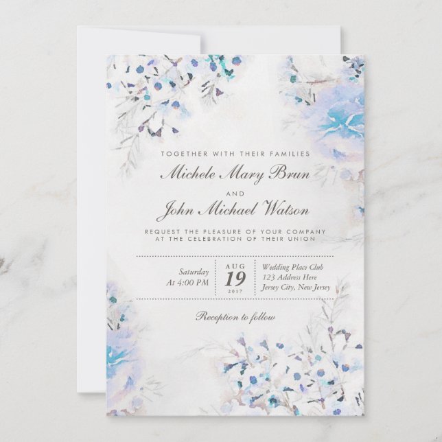 Bleu clair Floral Boho frais Mariage Invitation (Devant)