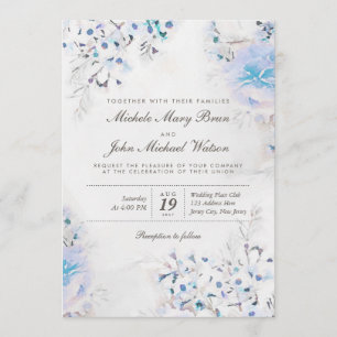 Bleu clair Floral Boho frais Mariage Invitation