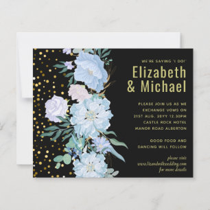 Bleu clair Floral Noir Moderne Budget Mariage