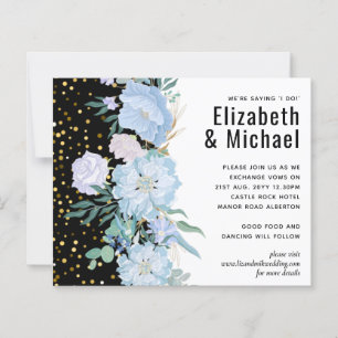 Bleu clair Floral Noir Moderne Budget Mariage