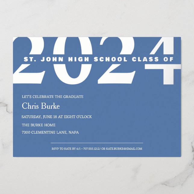 Bleu clair Graduation Silver Foil Invitation (Recto)