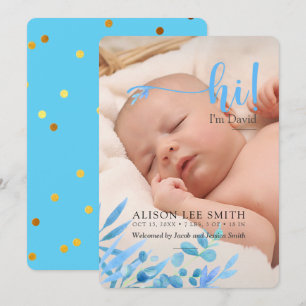 Bleu clair "Hi" avec faire-part de naissance