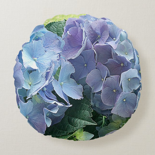 Bleu clair Hydrangea Jardin Fleurs Coussin ronde (Devant)