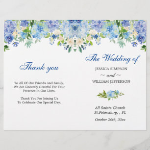 Bleu clair Hydrangée Verdure Mariage plié