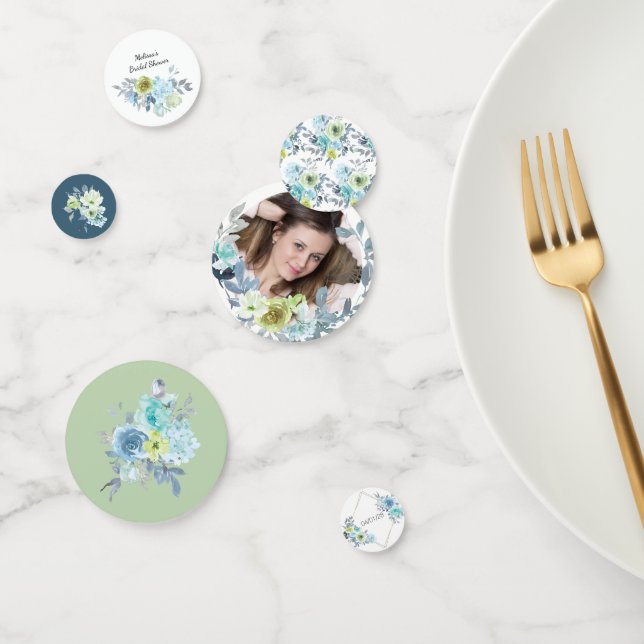 Bleu clair Jaune Vert Floral Mariage Confetti (Groupe)